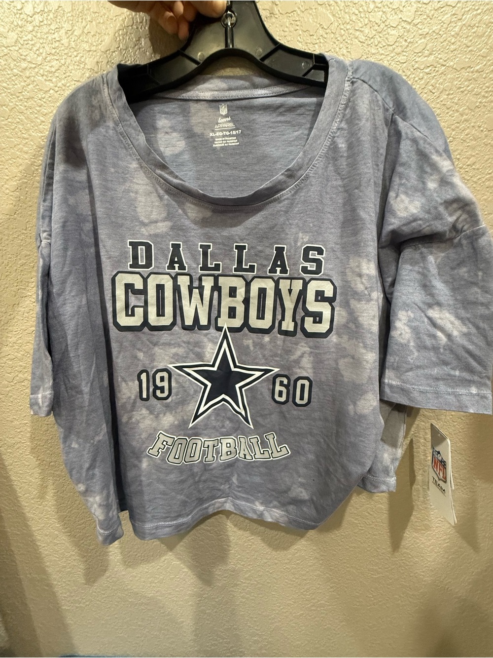 NFL Teens Dallas Cowboys Crop Gray Tie-Dye Football Tee